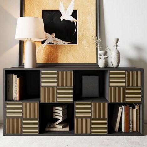 Bibliothèque, Étagère sur 4 Niveaux, Meuble de Rangement, avec 4 Placards en Bas, 60x30x125 cm, pour Salon, Salle à Manger, Noir (1/5)