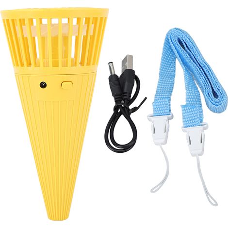 Mini-ventilateur portatif en forme de cône, jaune, pour table, suspension ou cou, ventilateur personnel d'été rafraîchissant. (1/5)