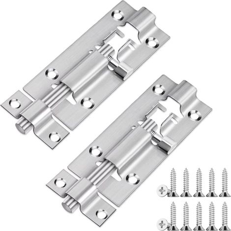 Lot de 2 verrous de porte coulissants en acier inoxydable avec vis - Verrou de sécurité pour salle de bain, toilettes, porte de jardin et abri de jardin - Tôle de fermeture renforcée pour portes (1/5)