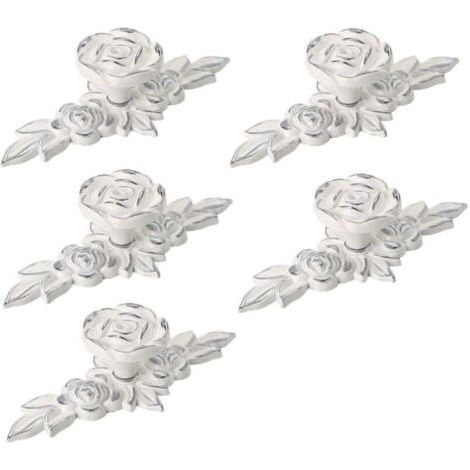 Pair Lntyq Lot de 5 boutons de placard décoratifs Euro Rose avec plaque, boutons de tiroir ivoire floral, boutons de porte de placard, poignées de tiroir blanc ivoire (1/5)