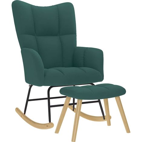 vidaXL Rocking Chair with Footstool Dark Green Fabric