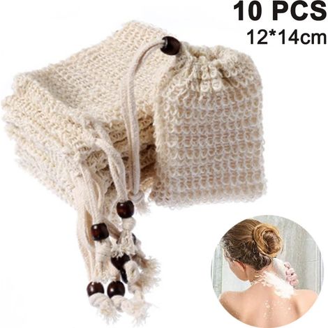 Bolsas de jabón (10 unidades) Ideales para triturar y conservar jabón, bolsas de jabón de fibra natural para hacer espuma y secar jabón (1/5)