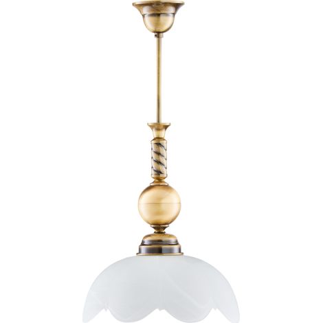 Lampada a sospensione vintage ottone, vetro bianco E27