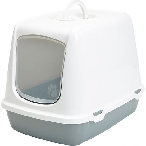 Bac à sable pour chat avec porte rabattable – Dimensions 50 x 37 x 39 cm – Plastique résistant aux UV – Fentes d'aération pour filtre anti-odeur (1/5)