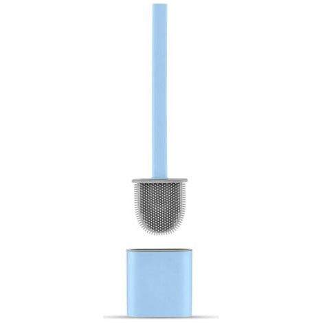Brosse WC Silicone Plate- Brosse Toilette et Supports, Anti-goutte, Antibactérienne, Balayette WC Ventilée, Séchage Rapide sans Odeur, Balai WC Montage Mural/au Sol, Salle de Bain et WC, Bleu (1/5)