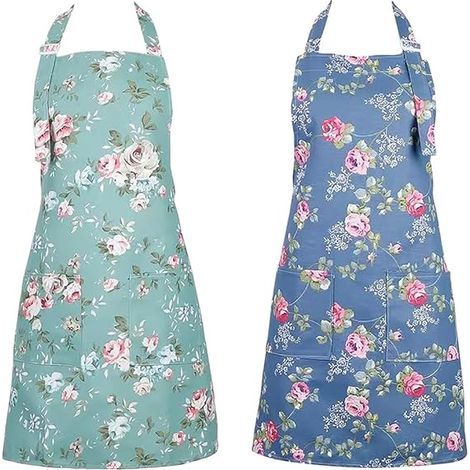 Tablier de cuisine pour femme, tablier fleuri 2 pièces avec 2 grandes poches. (1/3)
