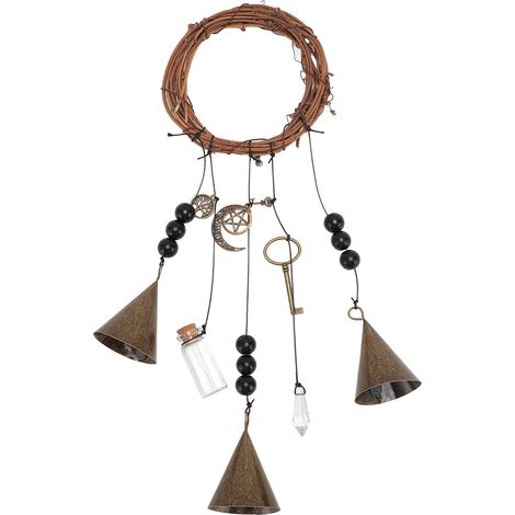 Witch Wind Bell Door Hanger Blessing Door Decoration Witch Wind Bell for Living Room Type 1(Iron and Rattan) (1/5)