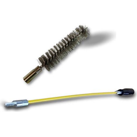 Ecouvillon INOX Condenseur  Lot de 10 avec 1 tringle flexible 48 cm  Ø 20 mm  Raccord laiton taraudé M6 femelle  Torsade en acier galvanisé  Brosse nettoyage  Kibros 4TCI20Tx10 (1/5)