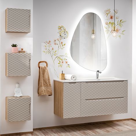 Badmöbel Set 5-teilig mit 120cm Waschtisch, Eiche mit beige, OLUO-56-BEIGE (1/5)