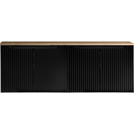 Mobile Sottolavabo Doppio NEWPORT da Parete con 4 Ante e Ripiano 160x60x40 cm - Nero/Effetto Rovere [en.casa]
