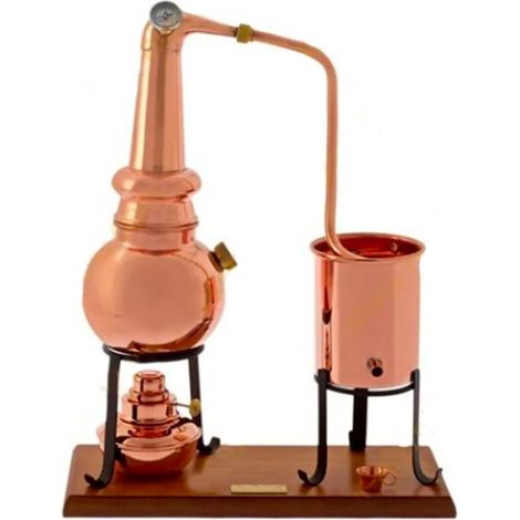 Destille, Destilliergerät, Destillationsapparatur - Alembic Whiskey Premium, mit Spiritusbrenner und Thermometer, 0,7L