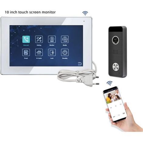 Caméra de sécurité sans fil avec sonnette vidéo Interphone vidéo Tuya 10 pouces for écran tactile domestique Wifi porte téléphone sonnette vidéo multilingue avec contrôle d'accès à distance Installati (1/5)