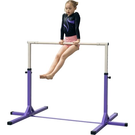 Barra da Ginnastica per Bambini 3+ Anni con Altezza Regolabile, in Acciaio e Legno Massello di Faggio, Viola