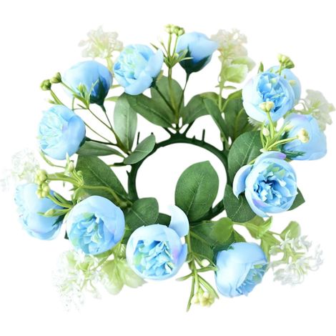Candleholder - Simulated Tea Rose Wreath - For Table Centerpiece Wall Decoration Wedding Valentine S Day - 25 X 25 X 8 Cm - 1 Piece (1/5)