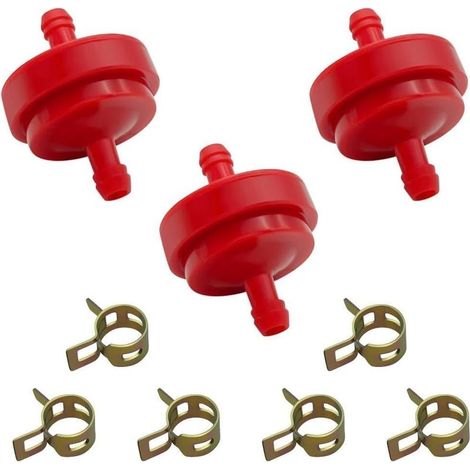 6 mm 1/4" Kraftstofffilter für Briggs & Stratton 298090 394358 John Deere Toro MTD Cub Cadet Rasenmäher - 3er-Pack Filter + 6 Klemmen für Kleinmotoren (1/5)