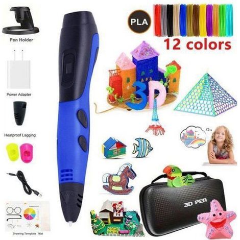 Stylo 3D - Kit de démarrage stylo 3D- Stylo 3D pour enfants - Compatible avec 12 couleurs de câble PLA - Câble ABS/PLA - Cade