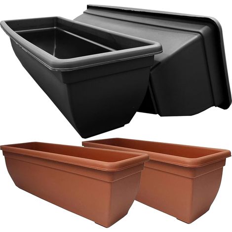 4 x BROWN Bell Pot Trough Rectangular Winchester Plastic Plant Pots
