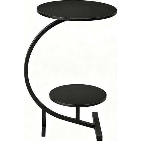 Tavolino rotondo nero in MDF e metallo a doppio ripiano, 66 cm (1/5)