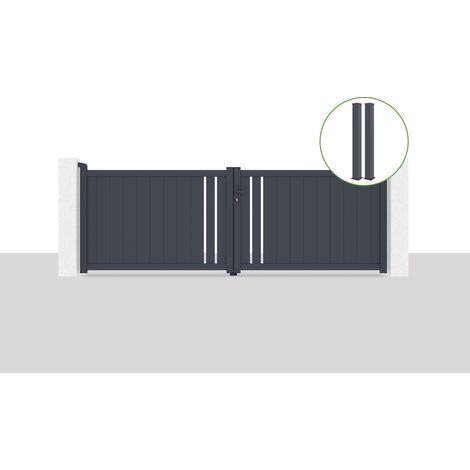 Pack portail battant 350x120cm GIONA + 2 poteaux EIFEL H.166cm Gris (1/5)