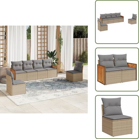 6-tlg. Garten-Sofagarnitur mit Kissen Beige Poly Rattan - Gartensortiment - Gartenmöbelset - Lounge Set - Rattan Möbel - Gartenlounge (1/5)