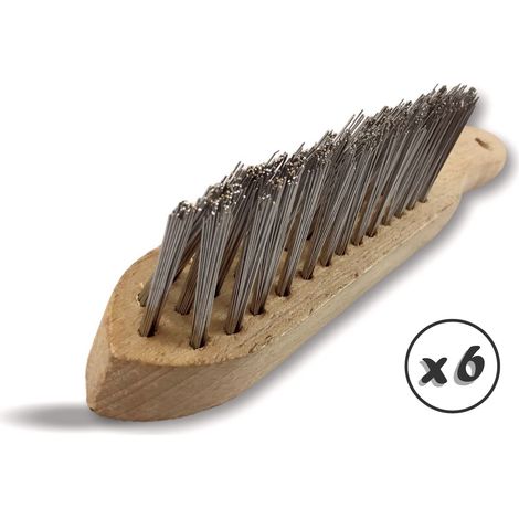 Brosse métallique à main Type soudeur Manche ergonomique bois - Lot de 6 - Inox - Spécial angles (1/5)