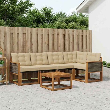 vidaXL Conjunto de sofás de exterior 6 uds. Natural y Beige (1/5)