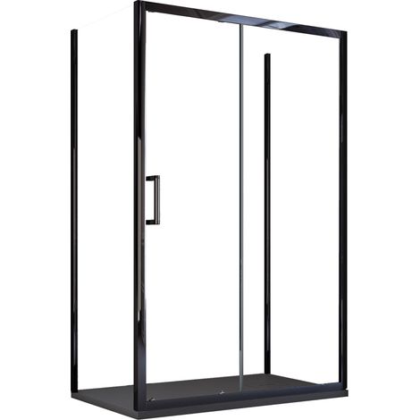 Box Doccia 3 Lati 75x100x75 cm 1 anta Scorrevoli con Profili Neri in Cristallo trasparente 6mm H195 Bonussi Sole