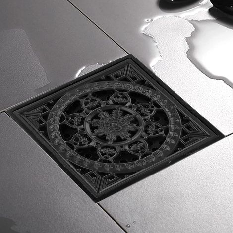 Siphon de sol carré en cuivre pour douche, 10 x 10 cm, avec grille amovible, adapté aux zones humides et à l'évacuation des eaux usées domestiques.-AquaForge