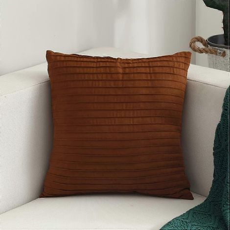 Housse de coussin décorative carrée à rayures, ultra douce, en imitation daim (marron clair, 45,7 x 45,7 cm)