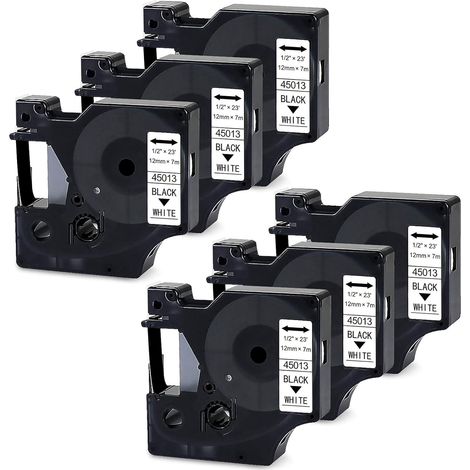 Ruban compatible avec DYMO D1 45013, recharge noire sur blanc, 12 mm x 7 m, compatible avec LabelManager 160, 280 et 210D. (1/4)