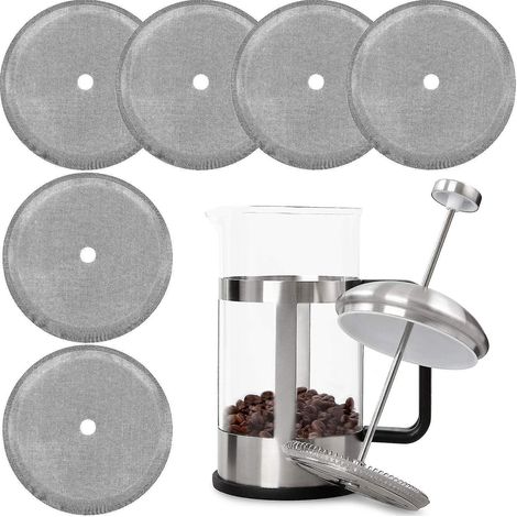 (pack De 6) Filtre De Remplacement Pour Cafetire French Press, Filtre Rutilisable De 4 Pouces En Acier Inoxydable Pour Cafetires French Press De 8 (1/5)