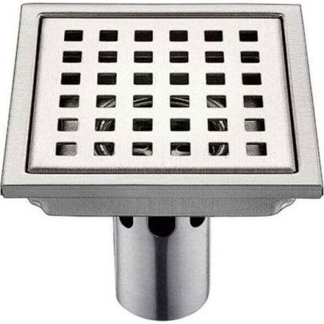 Siphon de sol INOX, 1 pièce, siphon en acier inoxydable, 15 cm x 15 cm, filtre carré, désodorisant, anti-refoulement, 15 cm (1/5)