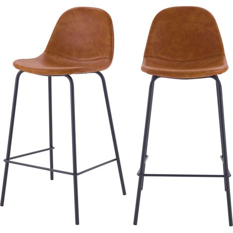 Lot de 2 chaises pour îlot central 65 cm en cuir synthétique camel - Henrik