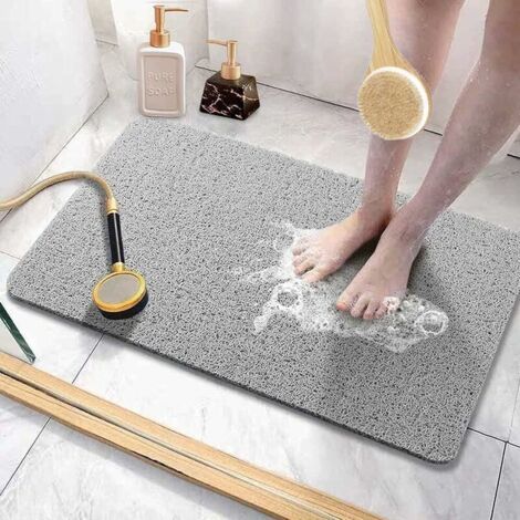 Tapis de douche antidérapant avec trous de drainage, tapis de douche doux et confortable à séchage rapide (40x120 cm, gris) (1/5)