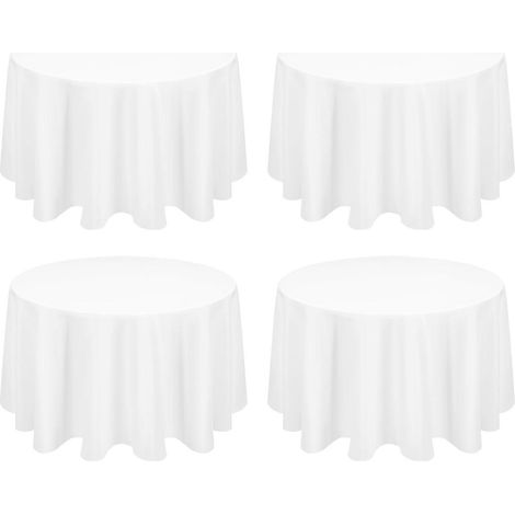 4er Pack runde Tischdecke weiß 177 cm Polyester, pflegeleicht, für Partys & Haushalt