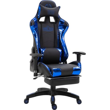 Gaming Bürostuhl Turbo XL mit Fußablage schwarz/blau Kunstleder (metallic)