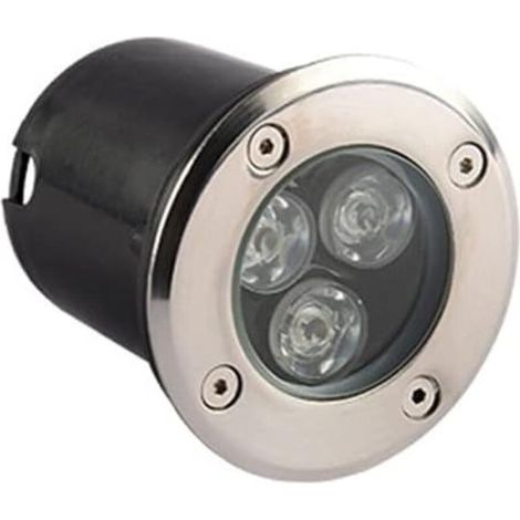Spot LED encastré, 3 watts, IP65, lumière bleue, éclairage extérieur, transformateur intégré, convient aux allées et terrasses.