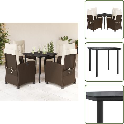 Chaise de jardin inclinable - vidaXL Ensemble à manger de jardin 5 pcs et coussins marron poly rotin - Coussin de siège (1/5)