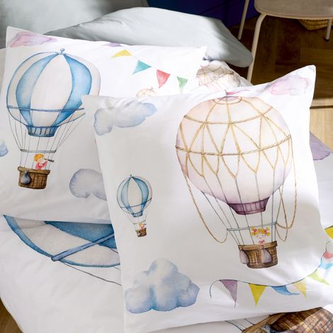 Taie d’oreiller enfant percale de coton montgolfière Bleu 65x65 cm