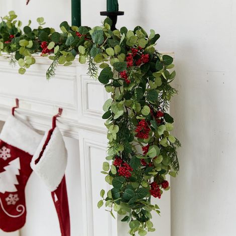 Guirlande De Noël - Guirlande Artificielle À Baies Rouges - Pour Cheminée Table Mur Intérieur Extérieur - 180 Cm - 1 Pièce (1/5)