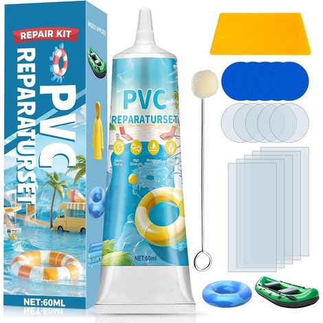 Kit de Réparation Piscine, Colle PVC, Rustine Matelas Gonflable Étanche Robuste Colle Rustine Piscine pour Matelas Pneumatiques Tente Kayaks Anneau de Natation et Gonflables (60ml) (1/5)