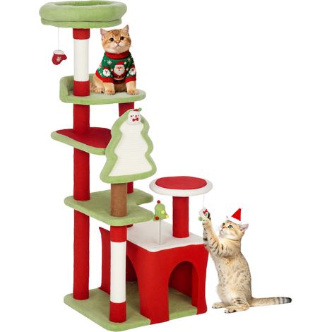 120cm Cat Tree, Christmas Cat Tower with 3 Sisal Scratching Posts, Green (1/5)