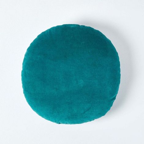 Coussin rond en velours Vert émeraude, 40 cm (1/4)