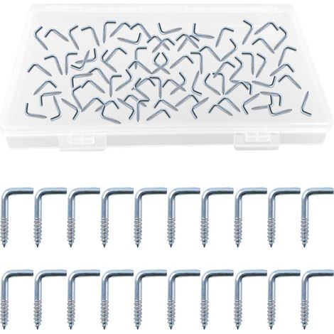Lot de 100 crochets à vis en forme de L galvanisés avec épaulement, crochets autotaraudeuses pour penderie, crochets à tasses à angle droit pour suspension intérieure/extérieure (1/5)