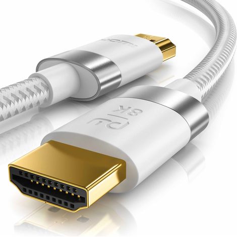 Primewire - 1m High Speed 8K HDMI Kabel 2.1 mit Ethernet ARC 3D 4K Ultra HD 7680x4320 @ 120 Hz PS4 360 TV OLED PC Laptop Beamer Monitor - Weiß/Silber (1/5)