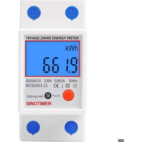 Sous Compteur Électrique - Monophasé 80 A - 230 V 50 Hz - Affichage LCD kWh - 1 Module Modulaire - Pour Tableau Électrique - 1 Pièce (1/4)