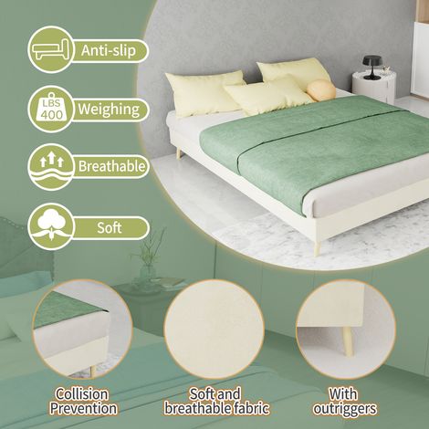 Cadre de lit contemporain beige, 140x200 cm, en velours hollandais, style minimaliste avec base basse, meuble de chambre moderne. Sans système de levage, sans tête de lit ni matelas. (1/4)