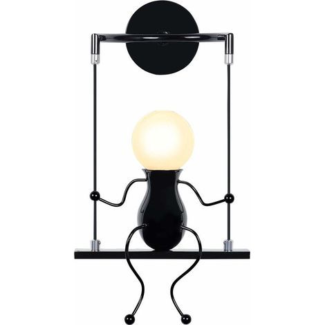 Einfache Wandleuchte mit Puppenschaukel, moderne Wandlampe für Kinder, Eisen, kreative Leuchte für Wohnzimmer und Schlafzimmer (Schwarz) (1/4)