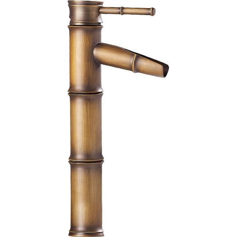 Grifo mezclador vintage de bronce antiguo con acabado de bambú y cobre para baño, cocina, hotel, grifo para lavabo, cobre, 3 juntas de boca rota. (1/5)