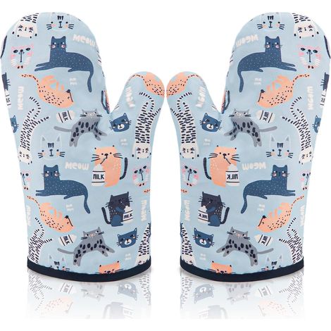 Gant de Cuisine Chat, Gants Four Respirant Coton, Manique Four Lavable, Oven Mitts Oven Gloves Maniques Isolants Cuisine pour Cuisson Cuisine Pizza Biscuit Gâteau 1 Paire (1/5)